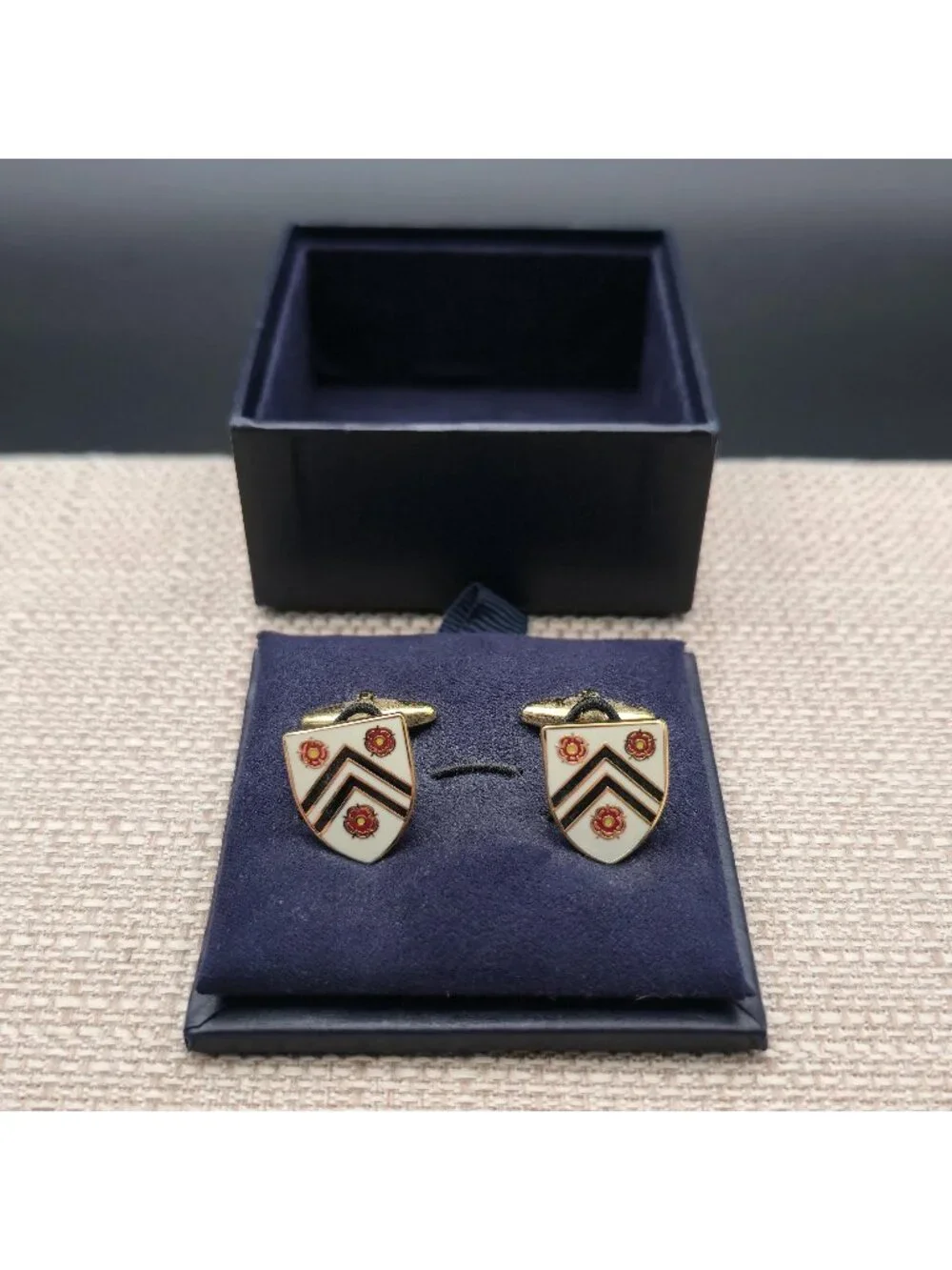 Men's Heraldic Shield Cufflinks | Gold and Cream Enamel Tudor Rose Insignia B132